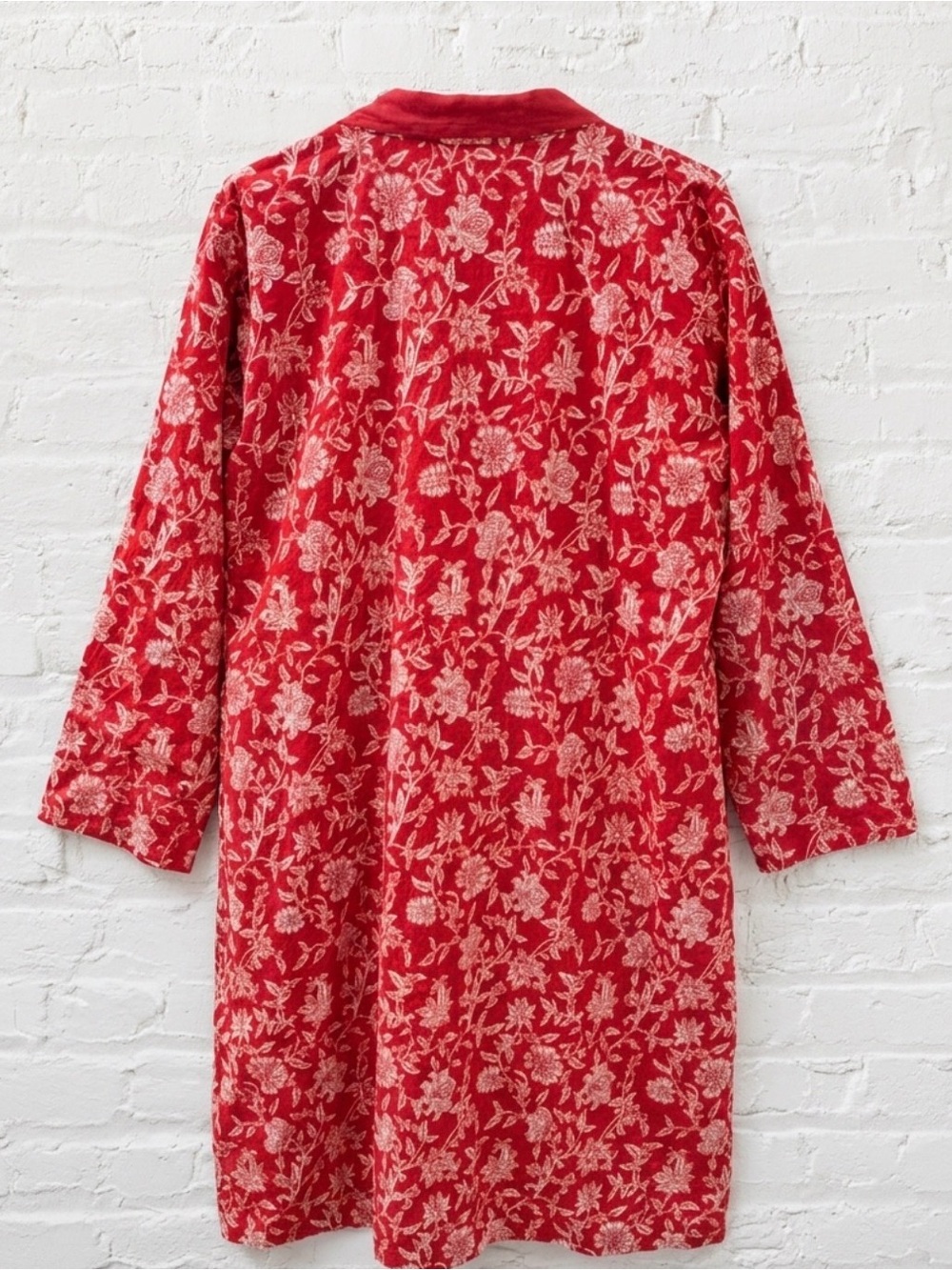 Red Floral Button-Front Tunic Coat - Picture 5 of 5